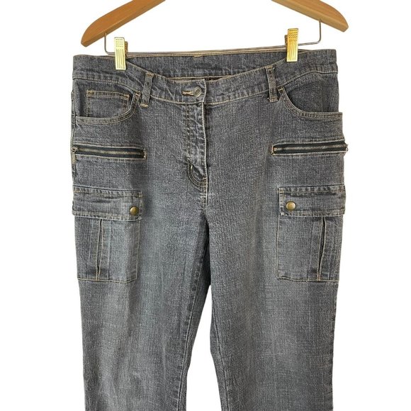 INC International Concepts Cargo Jeans Size 12 Grey Straight Leg 9 Pockets - Picture 2 of 10